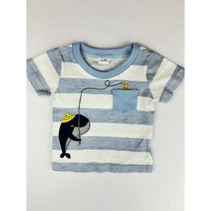 Unbranded Blue White Striped Whale Fishing Pocket Boys T-Shirt 3-6M